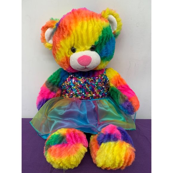 Build A Bear 17 Inch Rainbow Tropicolor Tie-dye Blue Glitter Dress Plastic Eyes - Picture 1 of 10
